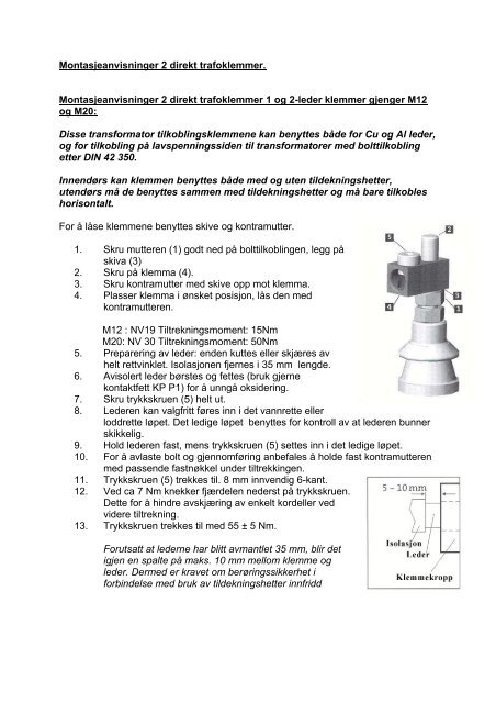 Montasjeanvisninger 2 direkt trafoklemmer - Vivendi AS