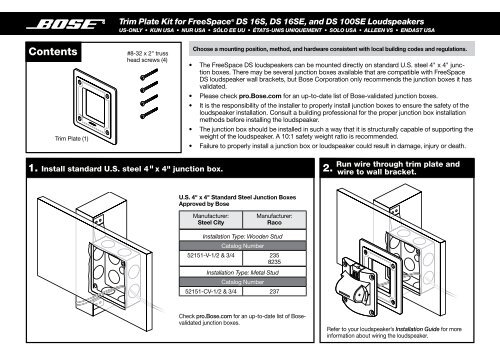 Install Guide - Bose FreeSpace DS 16S, DS16SE, and DS100Se ...