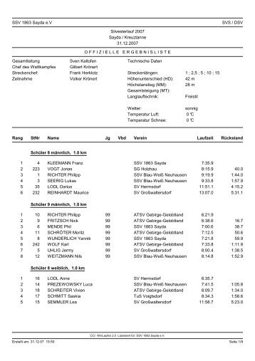 SSV 1863 Sayda e.V SVS / DSV Silvesterlauf 2007 Sayda ...