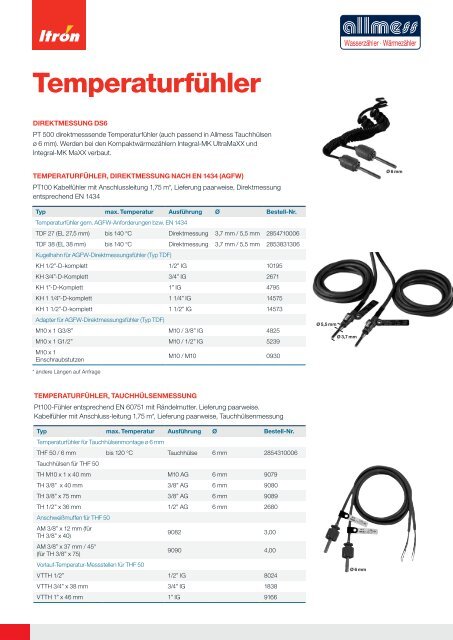 Übersicht Temperaturfühler (P1293) - Allmess GmbH