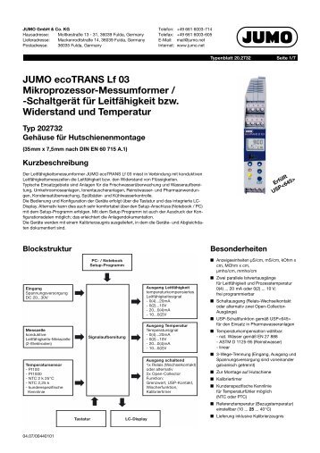 JUMO ecoTRANS Lf 03 Mikroprozessor-Messumformer ...