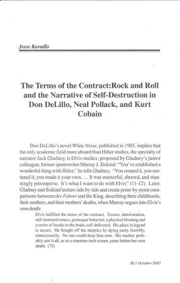 Rock and Roll and the Narrative of Self-Destruction in - Popular ...