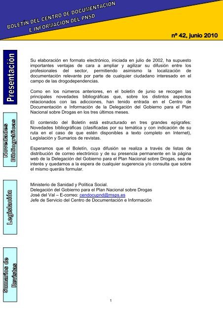 NÂº 42. Junio - Plan Nacional sobre drogas - Ministerio de Sanidad y ...