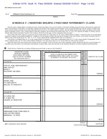 schedule f - creditors holding unsecured nonpriority claims