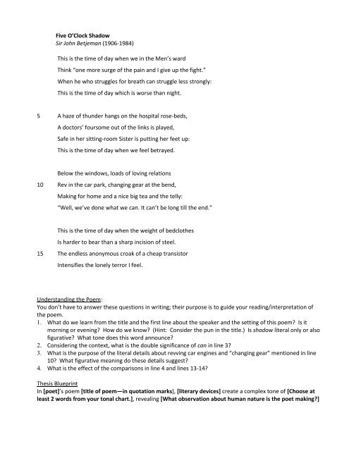 Night Literary Elements Chart