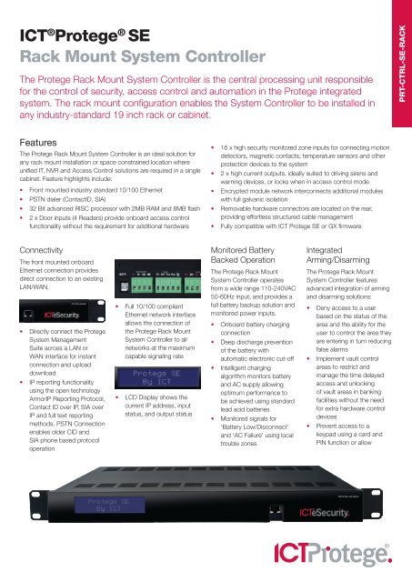 Protege SE Rack Mount System Controller Data Sheet - ICT