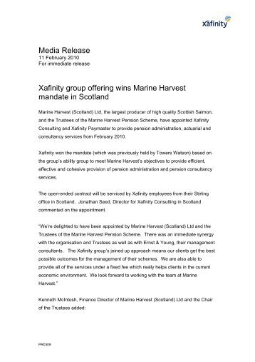 Media Release Xafinity group offering wins Marine Harvest mandate ...