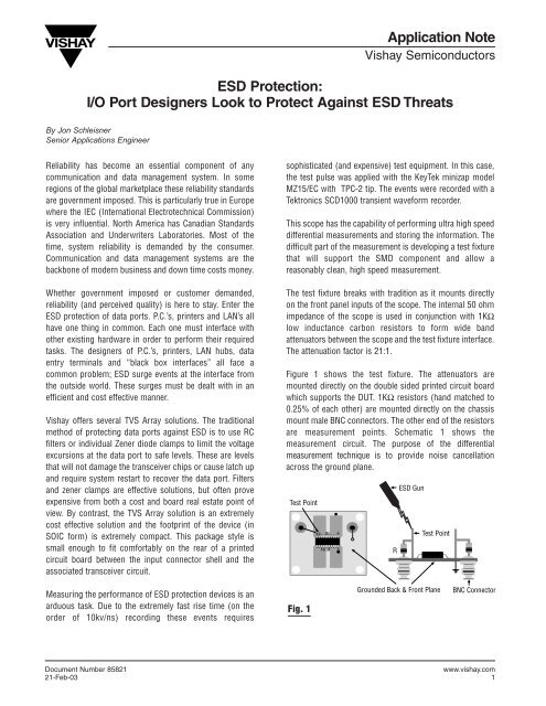 Application Note ESD Protection: I/O Port Designers Look to ... - Vishay