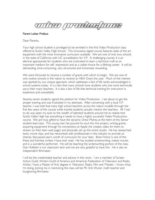 Parent Letter Preface - UCLA Design Media Arts / User Homepages