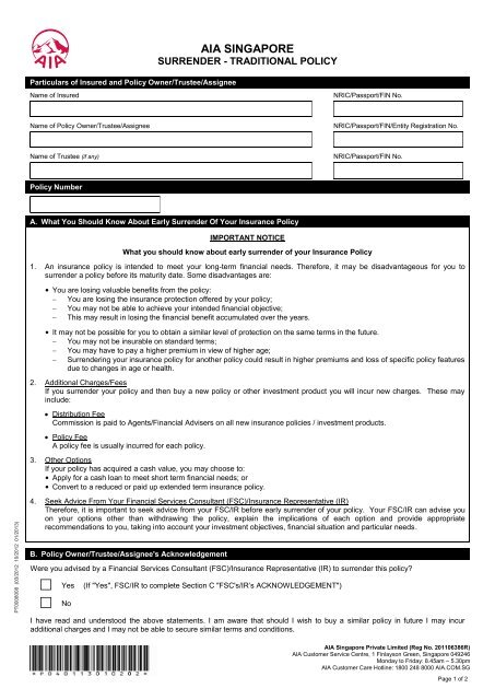 aia policy assignment form