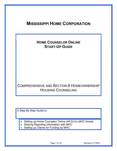 mississippi home corporation home counselor online start-up guide