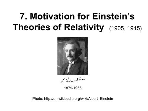7. Motivation for Einstein's Theories of Relativity (1905, 1915)