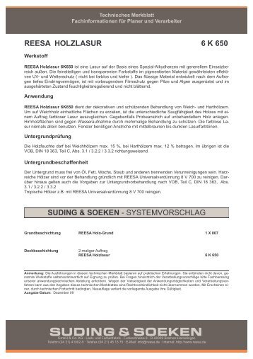 REESA HOLZLASUR 6  K 650 - Suding & Soeken GmbH & Co. KG
