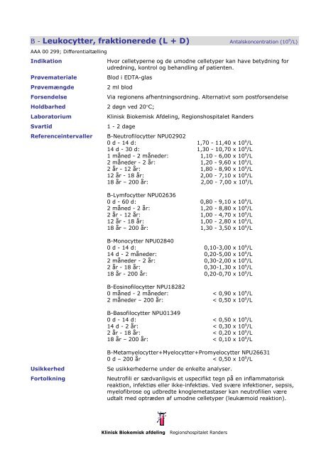 B - Leukocytter, fraktionerede (L + D) - Regionshospitalet Randers