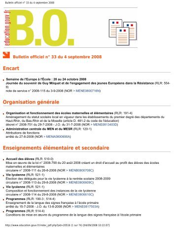 Bulletin officiel nÂ° 33 du 4 septembre 2008 - les BOEN depuis 1998 ...