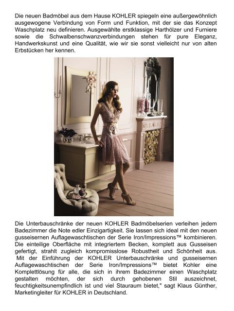 KOHLER Badmöbel: Klassische Waschplätze neu definiert