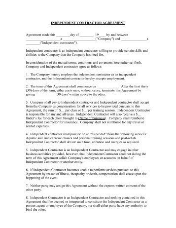 INDEPENDENT CONTRACTOR AGREEMENT Agreement made ...