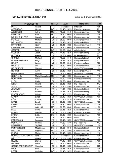 Sprechstunden 20110415 - BG/BRG Sillgasse Innsbruck