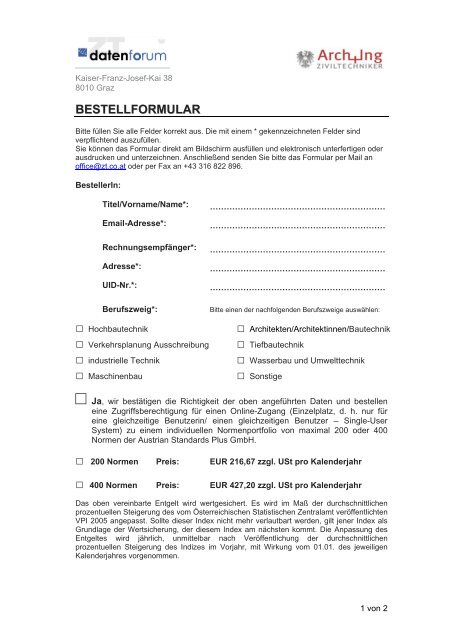 bestellformular - Kammer der Architekten und Ingenieurkonsulenten