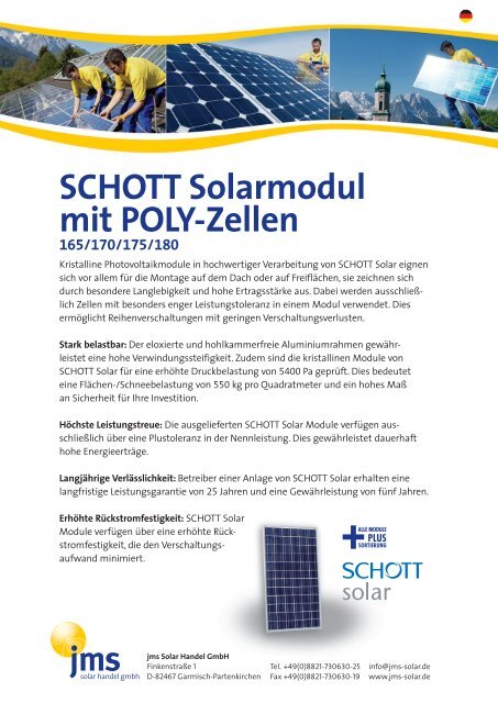SCHOTT Solarmodul mit POLY-Zellen - jms Solar Handel GmbH