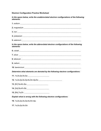 Printables Electron Configuration Worksheet electron configuration worksheet pogil intrepidpath configurations teacher part b problems with exc