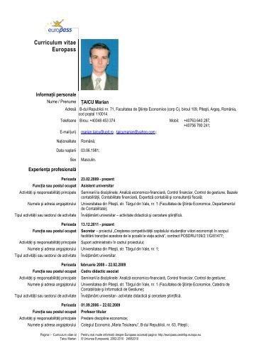 Curriculum vitae Europass - scientific bulletin - Universitatea din PiteÅti