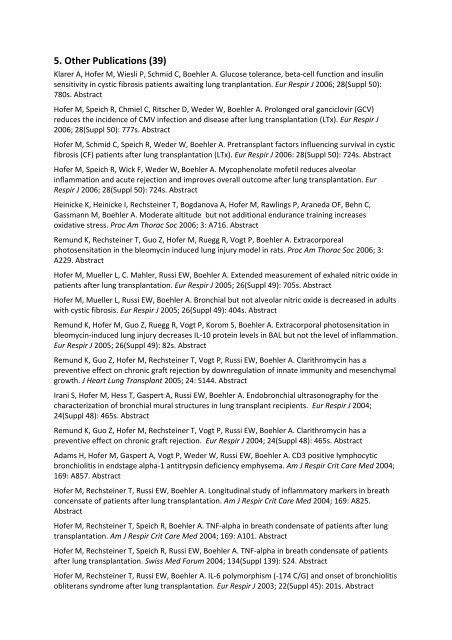 Publication List of Markus Hofer (October 2009)