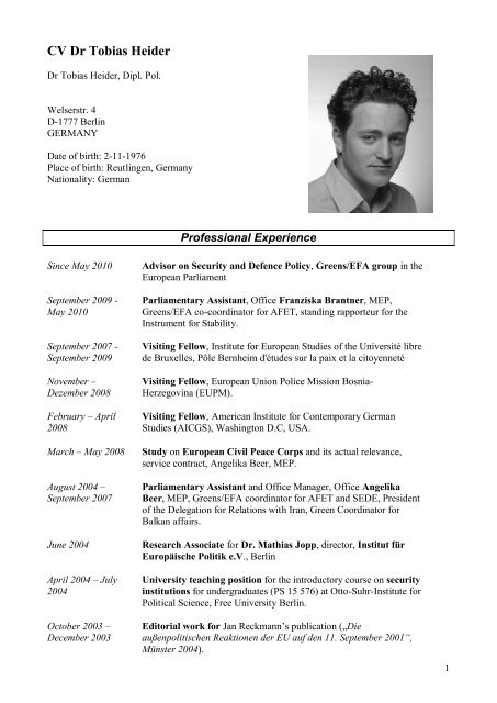 extended version of Tobias Heiders CV - European Foreign and ...