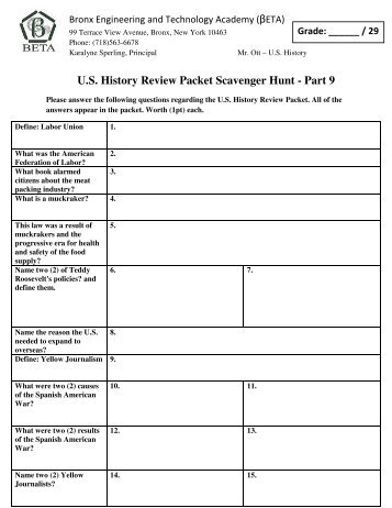 U.S. History Review Packet Scavenger Hunt - Part 9 - BETA