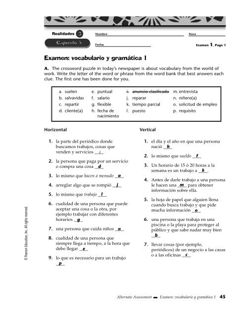 Examen: vocabulario y gramÃ¡tica 1 - Hatboro-Horsham School District