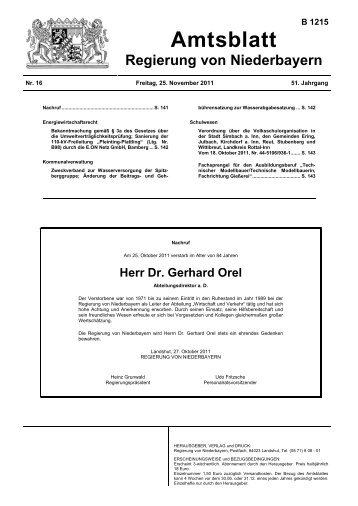 Herr Dr. Gerhard Orel - Die Regierung von Niederbayern