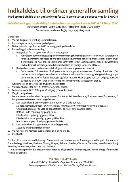 Indkaldelse til ordinÃ¦r generalforsamling - ADHD: Foreningen