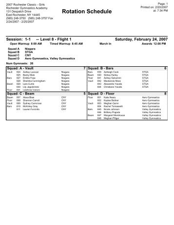 Rotation Schedule - RGA-Rochester Gymnastics Academy