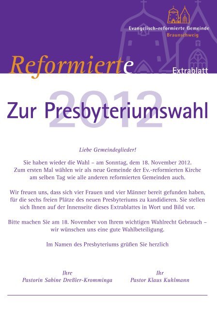 2012 Reformierte Extrablatt Zur Presbyteriumswahl Liebe ...