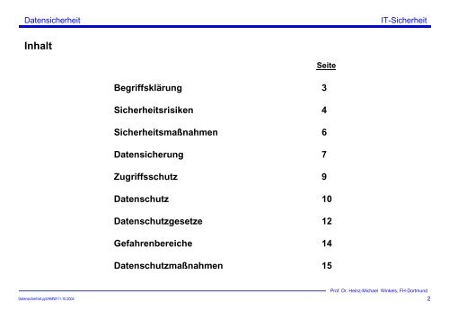 Datensicherheit - Prof. Dr. Heinz-Michael Winkels