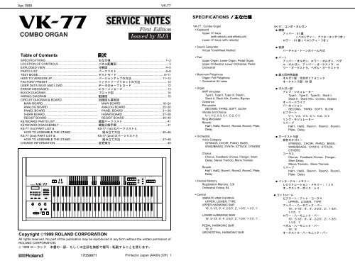 Copyright A C 1999 Roland Corporation Table Of Contents C Ae