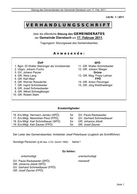 Gemeinderatssitzung 1/2011 (156 KB) - .PDF - Diersbach