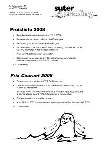 Prix Courant 2008 - Suter Trading GmbH