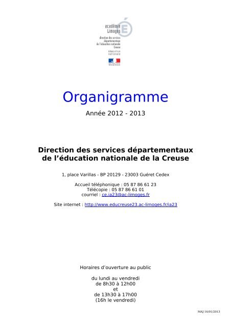 Organigramme DSDEN 23 R12 MAJ012013
