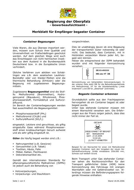 Merkblatt für Empfänger  begaster Container - Regierung der ...