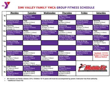 SIMI VALLEY FAMILY YMCA GROUP FITNESS SCHEDULE