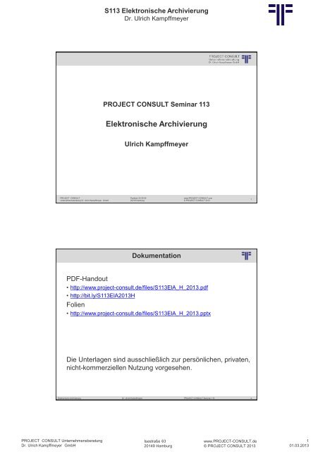 S 113 Elektronische Archivierung - Project Consult ...