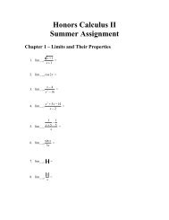 Honors Calculus II Summer Assignment