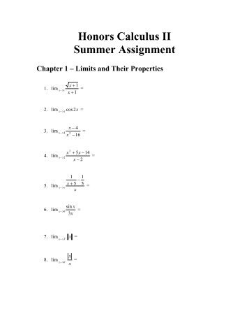 Honors Calculus II Summer Assignment