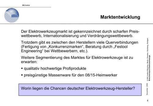 Branchenreport Elektrowerkzeuge - IG Metall Region Stuttgart