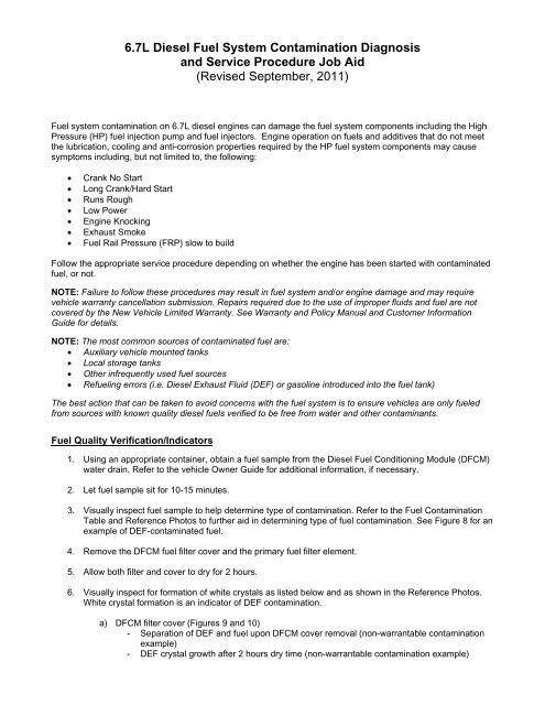 6.7L Diesel Fuel System Contamination Diagnosis and Service