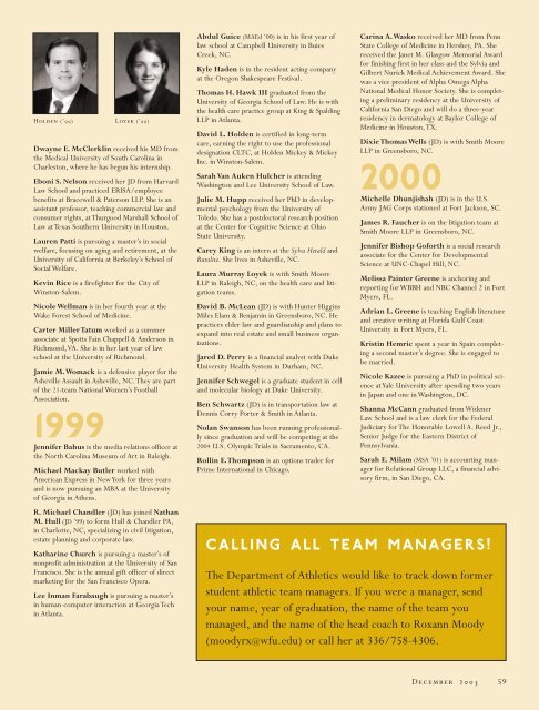 Wake Forest Magazine December 2003 - Past Issues - Wake Forest ...