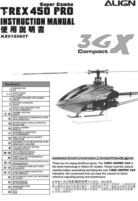 T-Rex 450 Pro 3GX Super Combo Manual - Spektrum