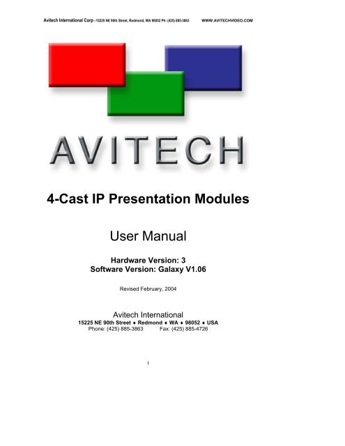 Avitech 4-Cast IP User Manual with RS-232 Protocol - Things A/V