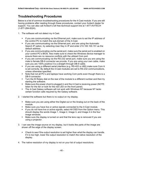 Avitech 4-Cast IP User Manual with RS-232 Protocol - Things A/V